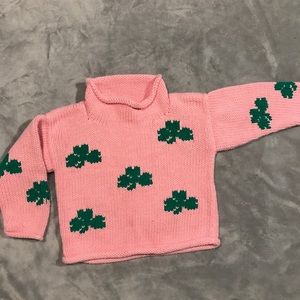 Clavce Bubblegum Pink sweater w/Shamrocks 12 months.